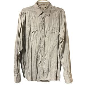 BJR Ranchwear Men’s Western Snap Button Shirt Greige Beige Gray L Cotton Blend